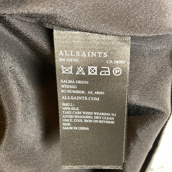 All Saints Salma Silk Mini Dress Sz 4 Black Twist Front V Neck Capsule Wardrobe - Picture 9 of 13
